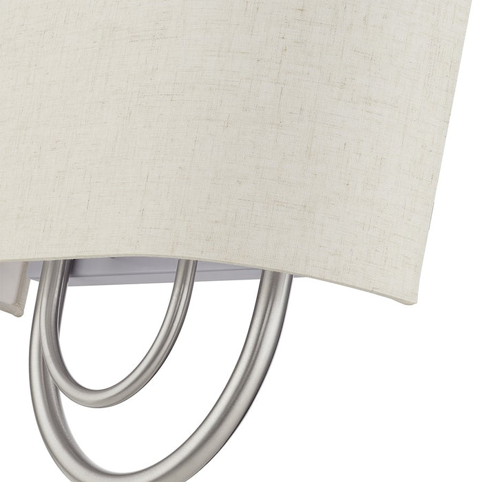 Livex Stratton 2Lt 13" ADA Sconce, Nickel/Oatmeal Fabric/White Fabric