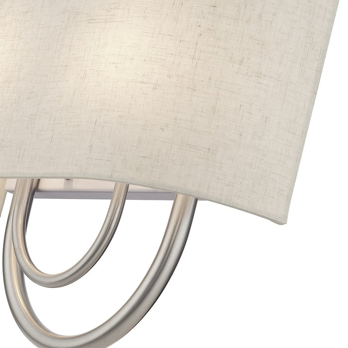 Livex Stratton 2Lt 13" ADA Sconce, Nickel/Oatmeal Fabric/White Fabric