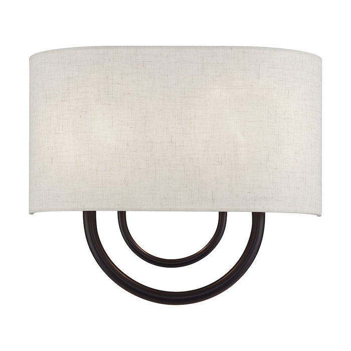 Livex Stratton 2Lt 13" ADA Sconce, Bronze/Oatmeal Fabric/White Fabric - 60272-92