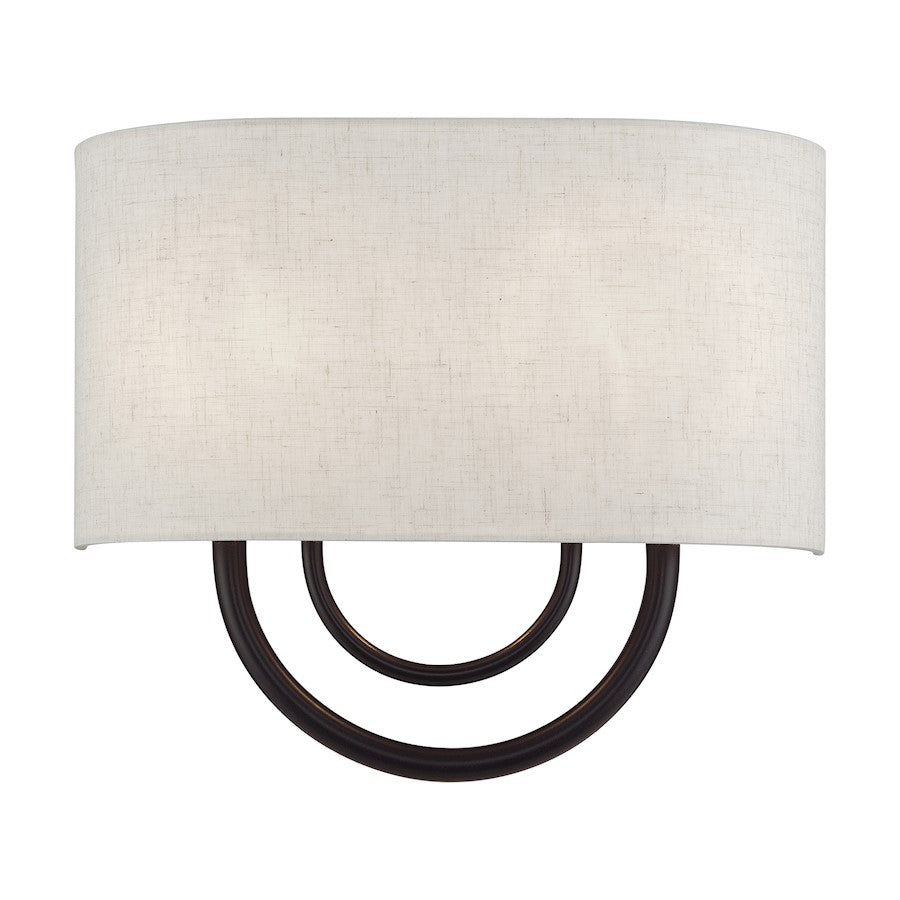 Livex Stratton 2Lt 13" ADA Sconce, Bronze/Oatmeal Fabric/White Fabric - 60272-92