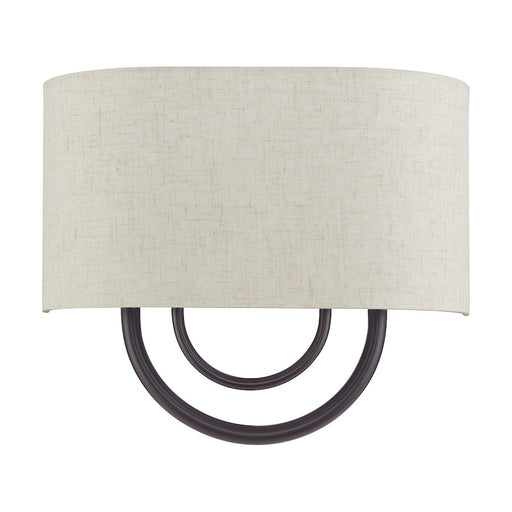 Livex Stratton 2Lt 13" ADA Sconce, Bronze/Oatmeal Fabric/White Fabric