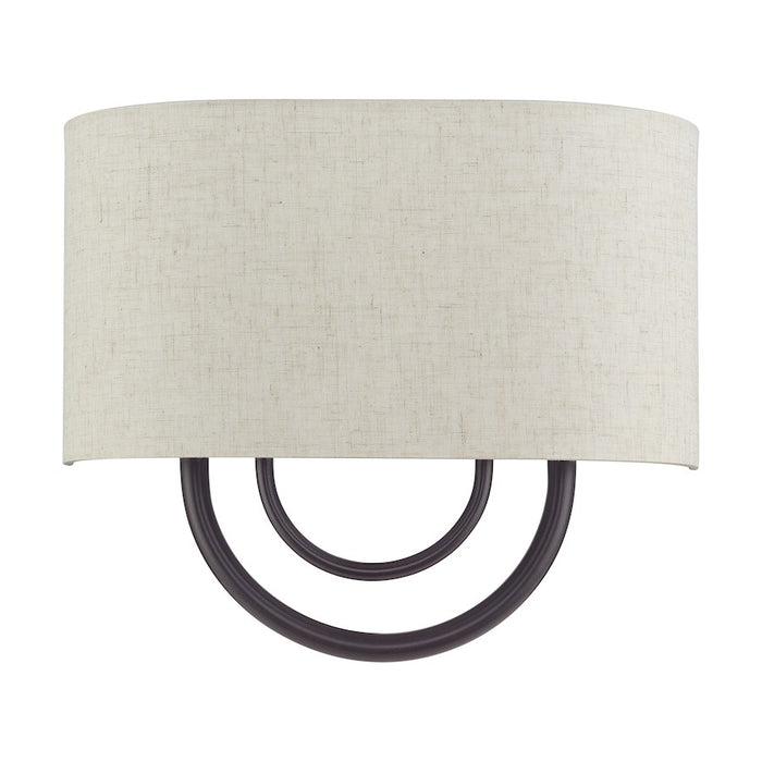 Livex Stratton 2Lt 13" ADA Sconce, Bronze/Oatmeal Fabric/White Fabric