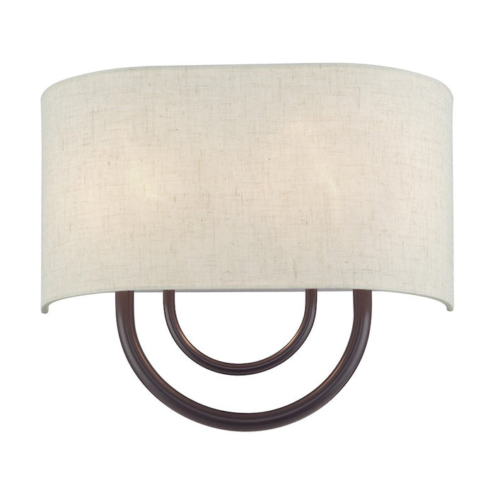 Livex Stratton 2Lt 13" ADA Sconce, Bronze/Oatmeal Fabric/White Fabric