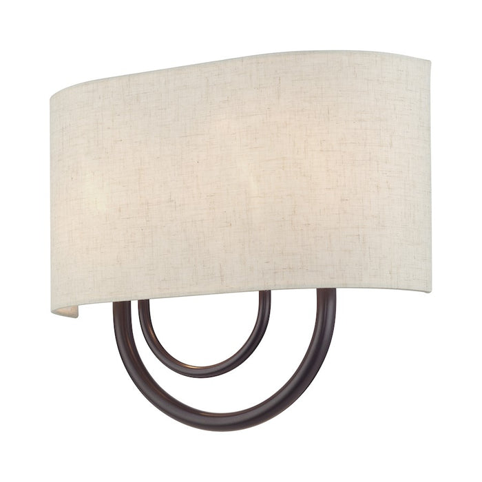 Livex Stratton 2Lt 13" ADA Sconce, Bronze/Oatmeal Fabric/White Fabric