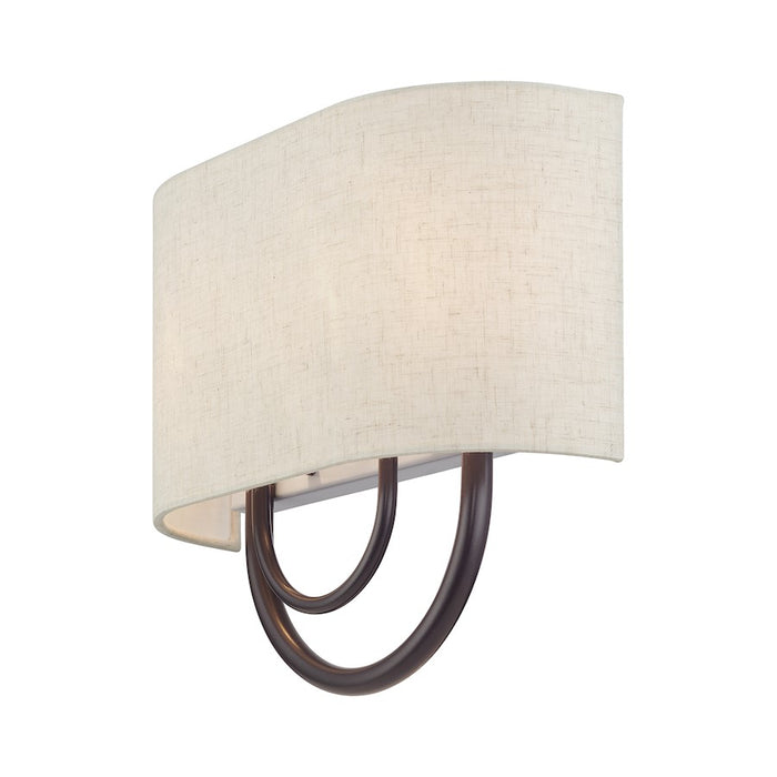 Livex Stratton 2Lt 13" ADA Sconce, Bronze/Oatmeal Fabric/White Fabric