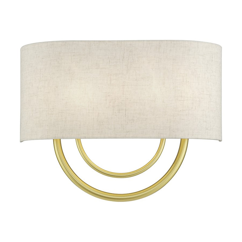 Livex Stratton 2Lt 15" ADA Sconce, Gold/Oatmeal Fabric/White Fabric - 60273-33