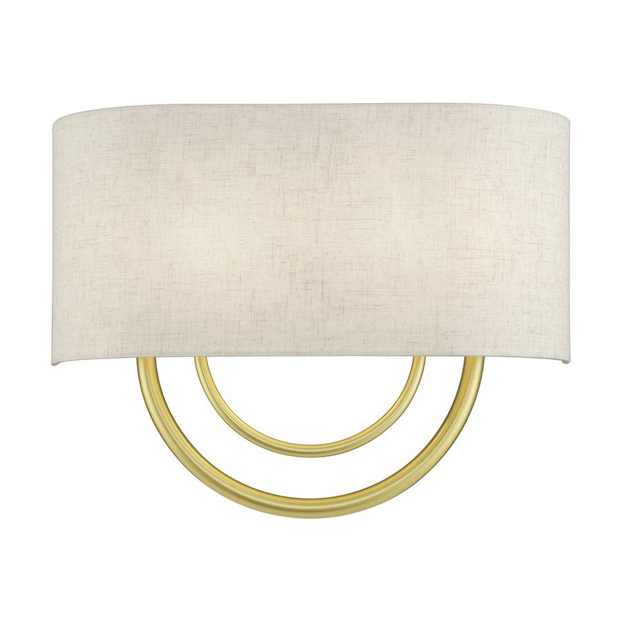 Livex Stratton 2Lt 15" ADA Sconce, Gold/Oatmeal Fabric/White Fabric - 60273-33