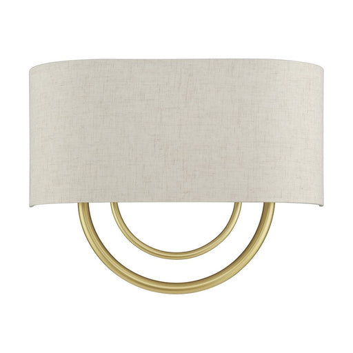Livex Stratton 2Lt 15" ADA Sconce, Gold/Oatmeal Fabric/White Fabric