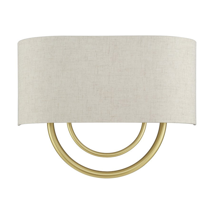 Livex Stratton 2Lt 15" ADA Sconce, Gold/Oatmeal Fabric/White Fabric