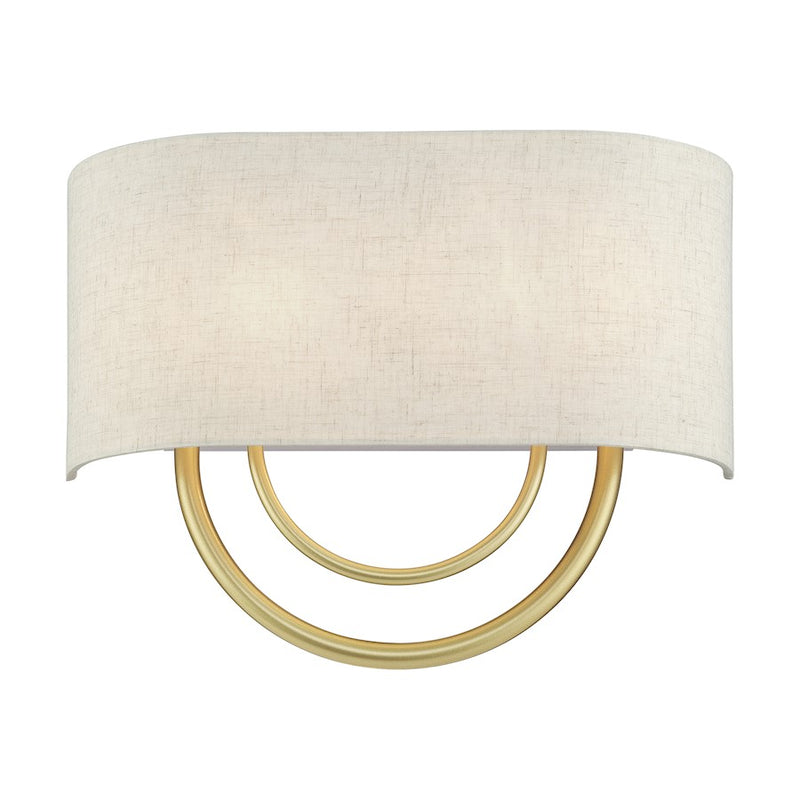 Livex Stratton 2Lt 15" ADA Sconce, Gold/Oatmeal Fabric/White Fabric