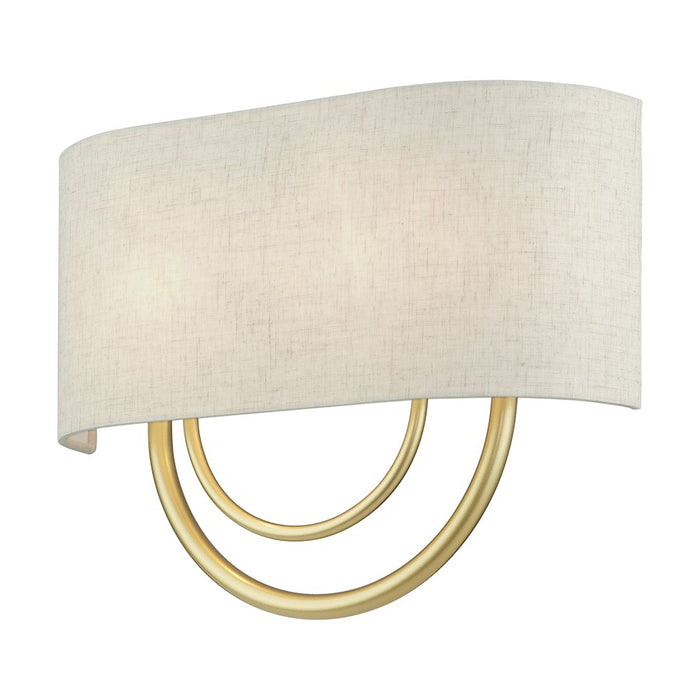 Livex Stratton 2Lt 15" ADA Sconce, Gold/Oatmeal Fabric/White Fabric