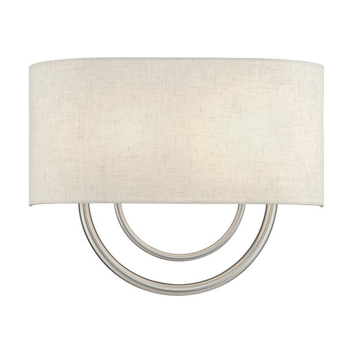 Livex Stratton 2Lt 15" ADA Sconce, Nickel/Oatmeal Fabric/White Fabric - 60273-91