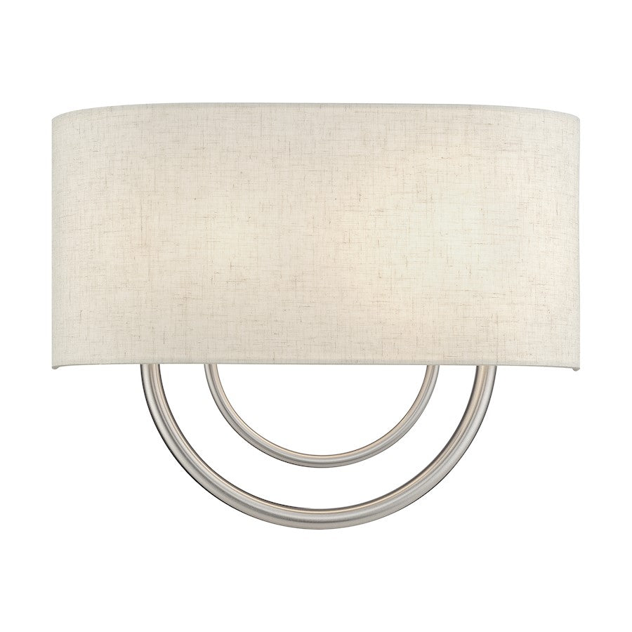 Livex Stratton 2Lt 15" ADA Sconce, Nickel/Oatmeal Fabric/White Fabric - 60273-91