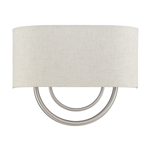 Livex Stratton 2Lt 15" ADA Sconce, Nickel/Oatmeal Fabric/White Fabric