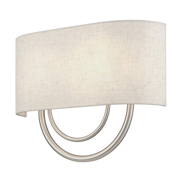 Livex Stratton 2Lt 15" ADA Sconce, Nickel/Oatmeal Fabric/White Fabric