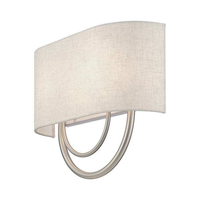 Livex Stratton 2Lt 15" ADA Sconce, Nickel/Oatmeal Fabric/White Fabric
