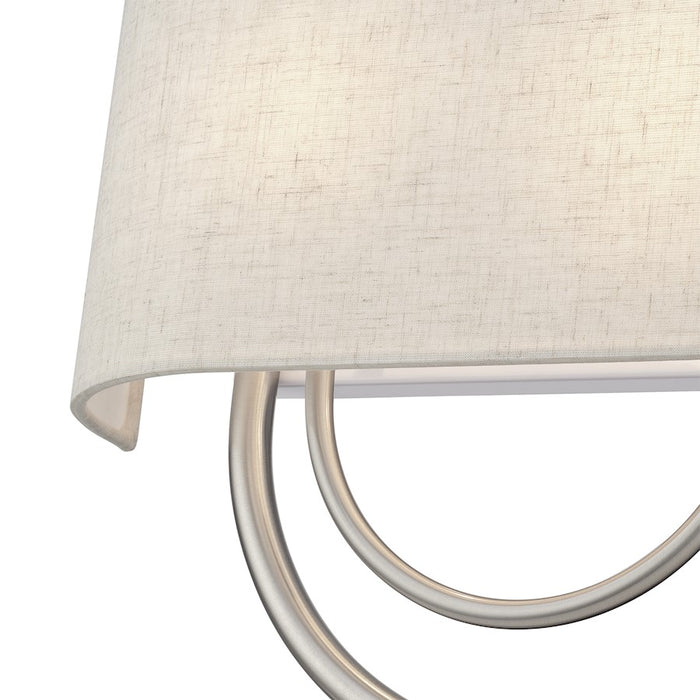 Livex Stratton 2Lt 15" ADA Sconce, Nickel/Oatmeal Fabric/White Fabric