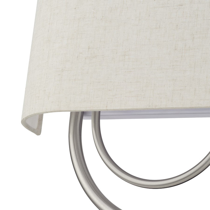 Livex Stratton 2Lt 15" ADA Sconce, Nickel/Oatmeal Fabric/White Fabric
