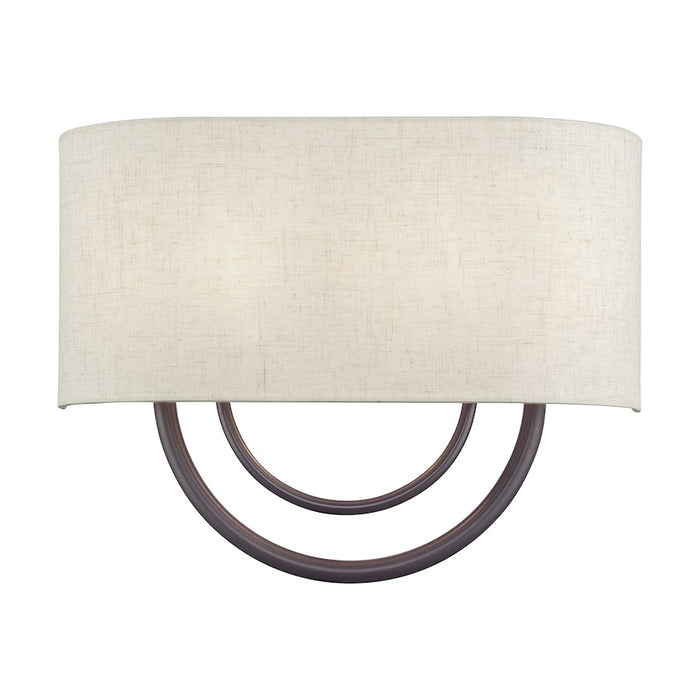 Livex Stratton 2Lt 15" ADA Sconce, Bronze/Oatmeal Fabric/White Fabric - 60273-92