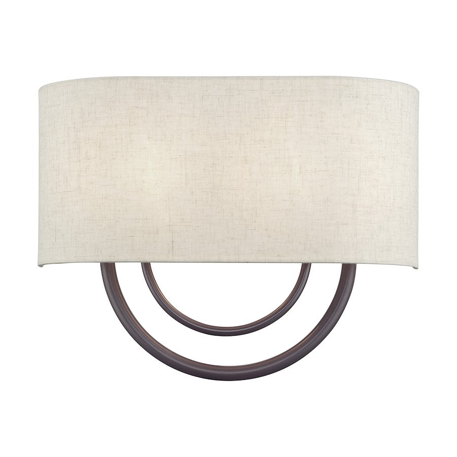 Livex Stratton 2Lt 15" ADA Sconce, Bronze/Oatmeal Fabric/White Fabric - 60273-92