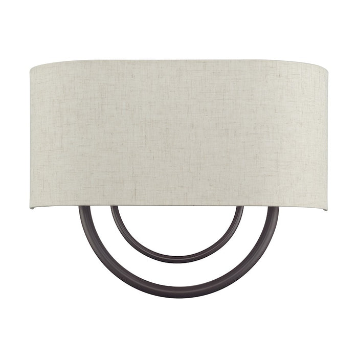 Livex Stratton 2Lt 15" ADA Sconce, Bronze/Oatmeal Fabric/White Fabric