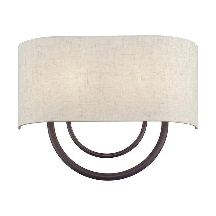 Livex Stratton 2Lt 15" ADA Sconce, Bronze/Oatmeal Fabric/White Fabric