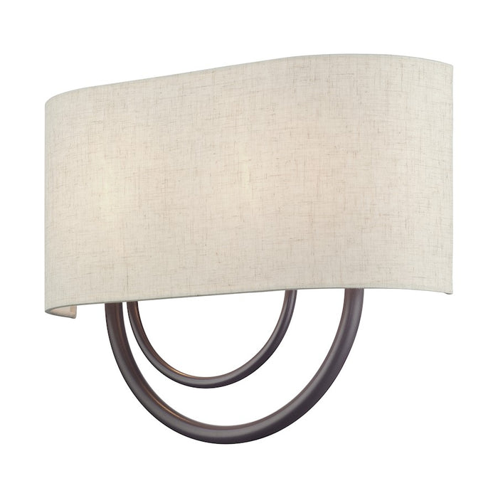 Livex Stratton 2Lt 15" ADA Sconce, Bronze/Oatmeal Fabric/White Fabric