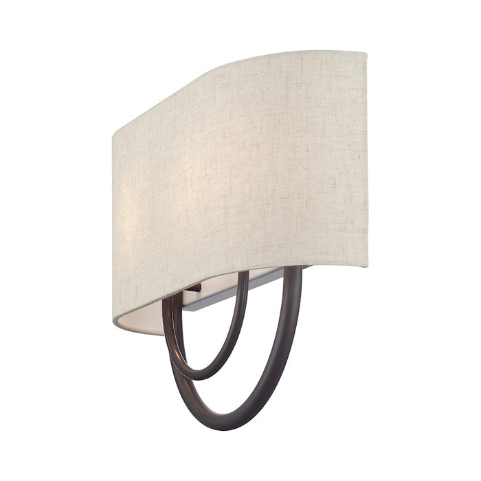 Livex Stratton 2Lt 15" ADA Sconce, Bronze/Oatmeal Fabric/White Fabric