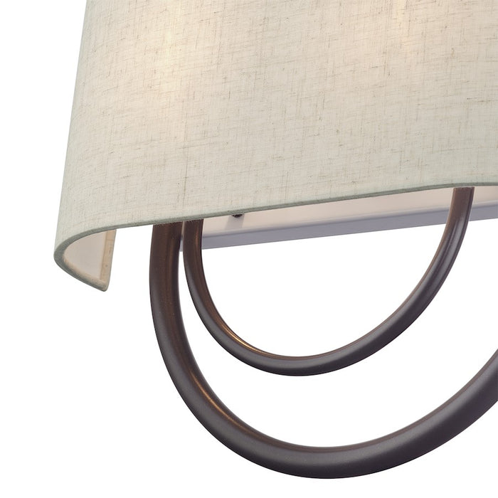 Livex Stratton 2Lt 15" ADA Sconce, Bronze/Oatmeal Fabric/White Fabric