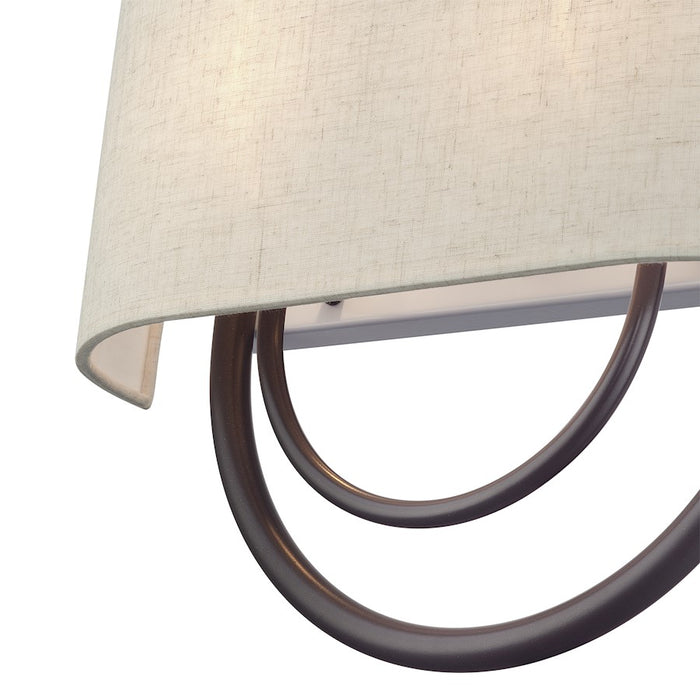 Livex Stratton 2Lt 15" ADA Sconce, Bronze/Oatmeal Fabric/White Fabric