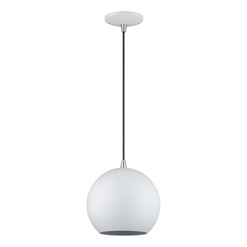 Livex Kuppola Lt Globe Pendant, White/Nickel/White Aluminum/White