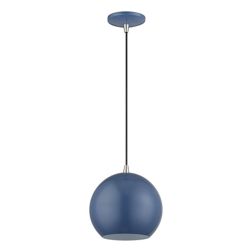 Livex Kuppola Globe Pendant, Blue/Nickel/Blue Aluminum/White