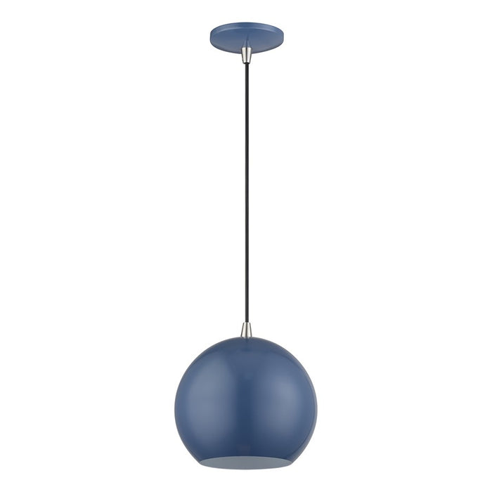 Livex Kuppola Globe Pendant, Blue/Nickel/Blue Aluminum/White