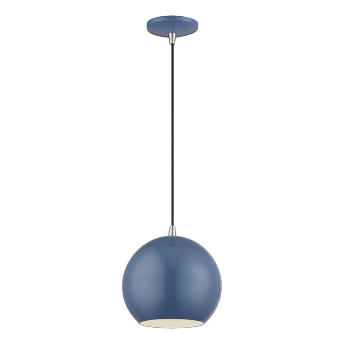 Livex Kuppola Globe Pendant, Blue/Nickel/Blue Aluminum/White