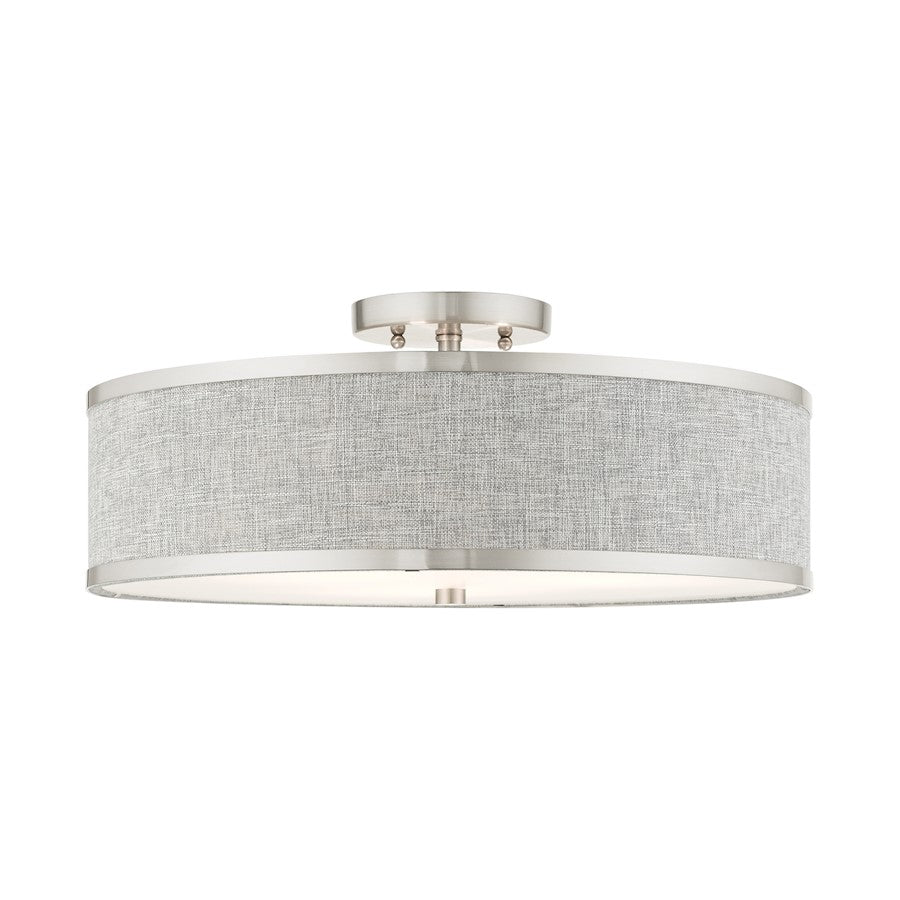 Livex Park Ridge 3 Light Semi Flush Mount, Brushed Nickel