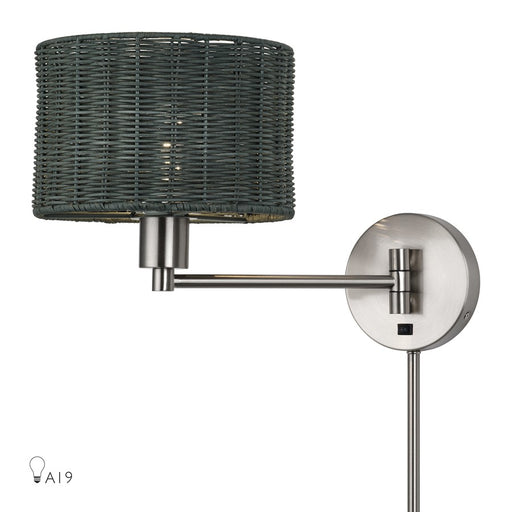Livex Weavington 1Lt Swing Arm Wall Lamp, Nickel/Charred Gray - 60439-91