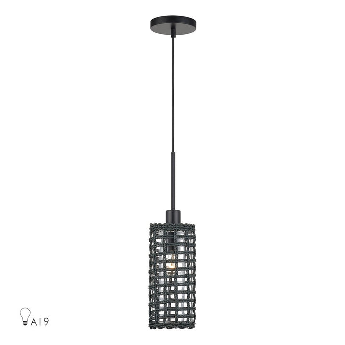 Livex Twinewell 1Lt Mini Pendant, Black/Black On Top of Clear Glass - 60451-04