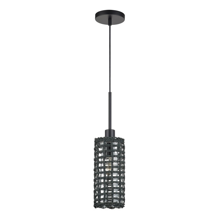 Livex Twinewell 1Lt Mini Pendant, Black/Black On Top of Clear Glass