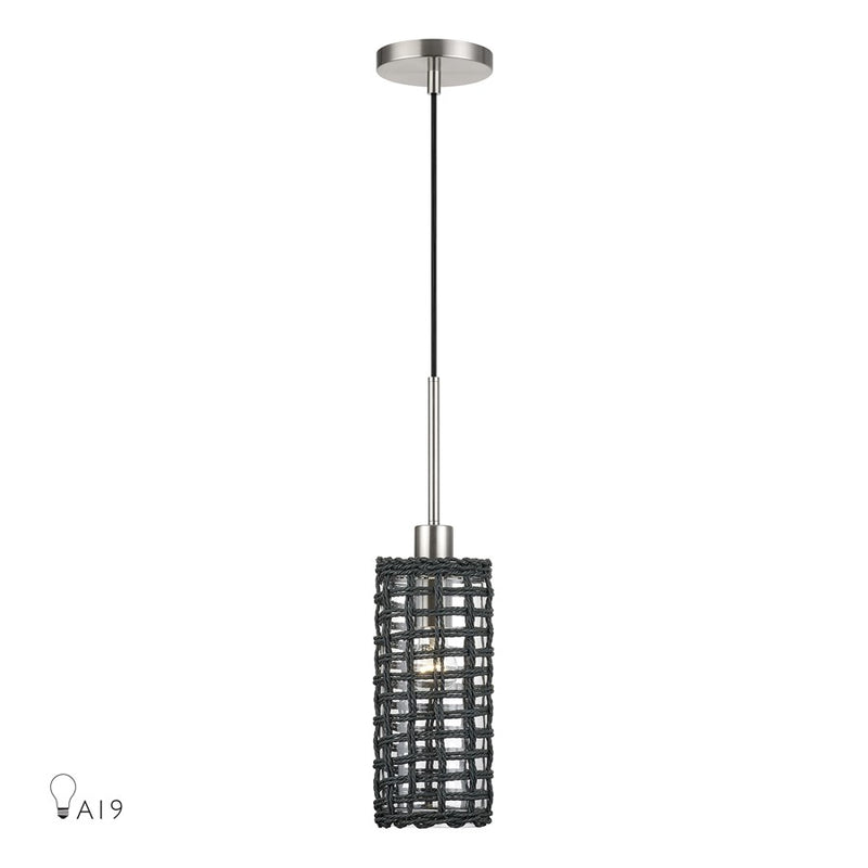 Livex Twinewell 1Lt Mini Pendant, Nickel/Black On Top of Clear Glass - 60451-91