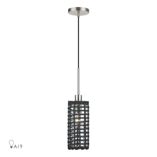 Livex Twinewell 1Lt Mini Pendant, Nickel/Black On Top of Clear Glass - 60451-91