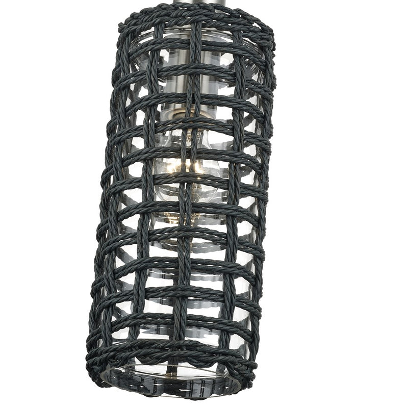 Livex Twinewell 1Lt Mini Pendant, Nickel/Black On Top of Clear Glass