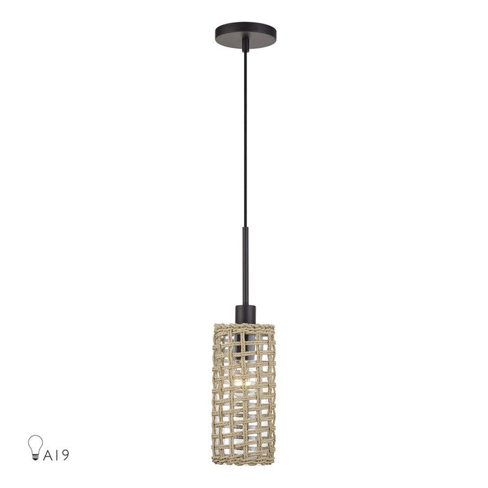 Livex Twinewell 1Lt Mini Pendant, Bronze/Beige On Top of Clear Glass - 60461-07
