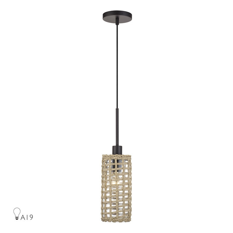Livex Twinewell 1Lt Mini Pendant, Bronze/Beige On Top of Clear Glass - 60461-07