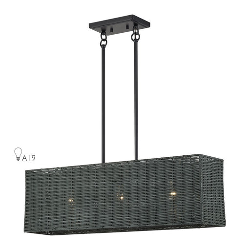 Livex Weavington 3Lt 30"L Linear Chandelier/SQ, Black/Charred Gray - 60552-04