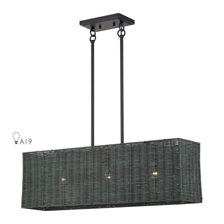 Livex Weavington 3Lt 30"L Linear Chandelier/SQ, Black/Charred Gray - 60552-04