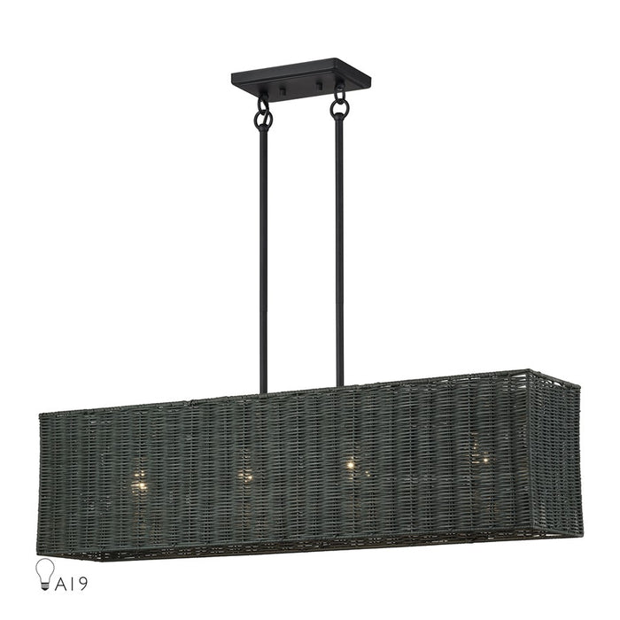 Livex Weavington 4Lt 36"L Linear Chandelier, Black/Charred Gray - 60553-04