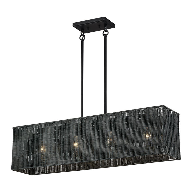 Livex Weavington 4Lt 36"L Linear Chandelier, Black/Charred Gray