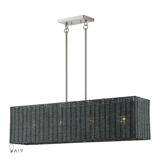 Livex Weavington 4Lt Large Linear Chandelier, Nickel/Charred Gray - 60553-91