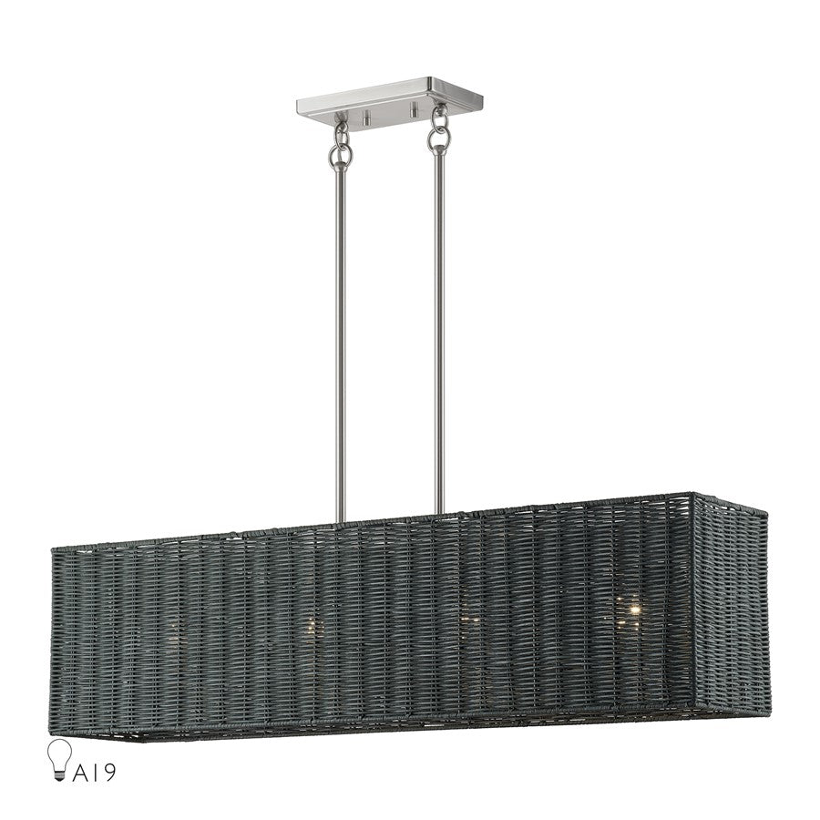 Livex Weavington 4Lt Large Linear Chandelier, Nickel/Charred Gray - 60553-91