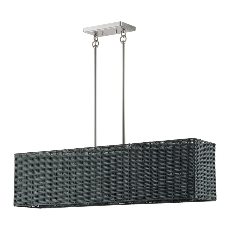 Livex Weavington 4Lt Large Linear Chandelier, Nickel/Charred Gray